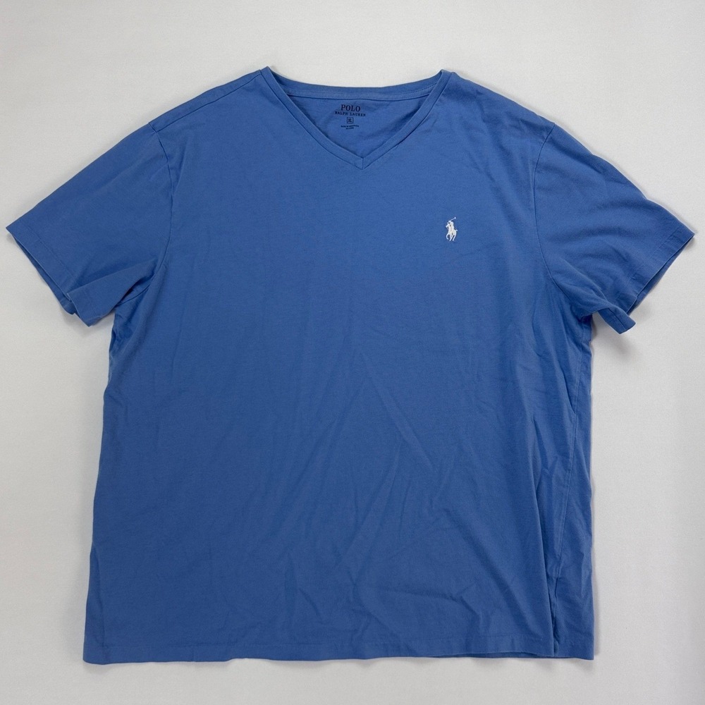 Polo Ralph Lauren Mens XL Blue V-Neck T-Shirt Short Sleeve 100% Cotton Pony